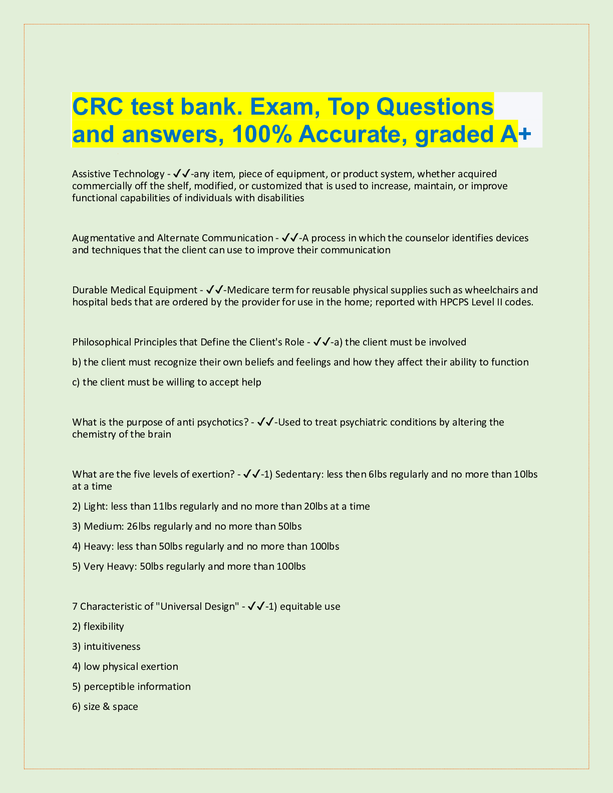 Preview image for CRC test bank. Exam, Top Questions  and answers, 100% Accurate, graded A+